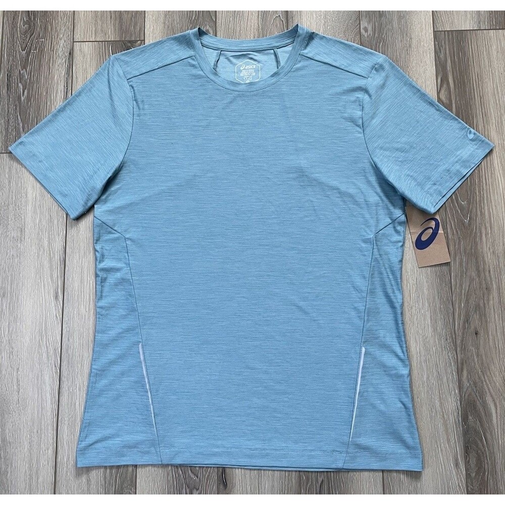 Asics Blue Knit Space Dye Short Sleeve Athletic Tee Mens Sz M NWT Performance - Picture 2 of 10